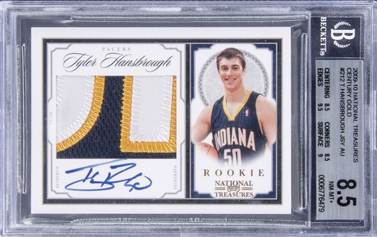 2009-10 National Treasures Century Gold #212 Tyler Hansbrough Signed Jersey Patch Rookie Card (#05/25) - BGS NM-MT+ 8.5/BGS 9